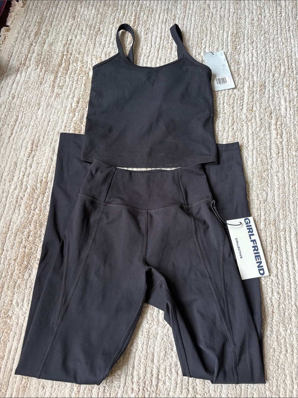 girlfriend collective XXS Black High-Rise Leggings with Black Crop Tank